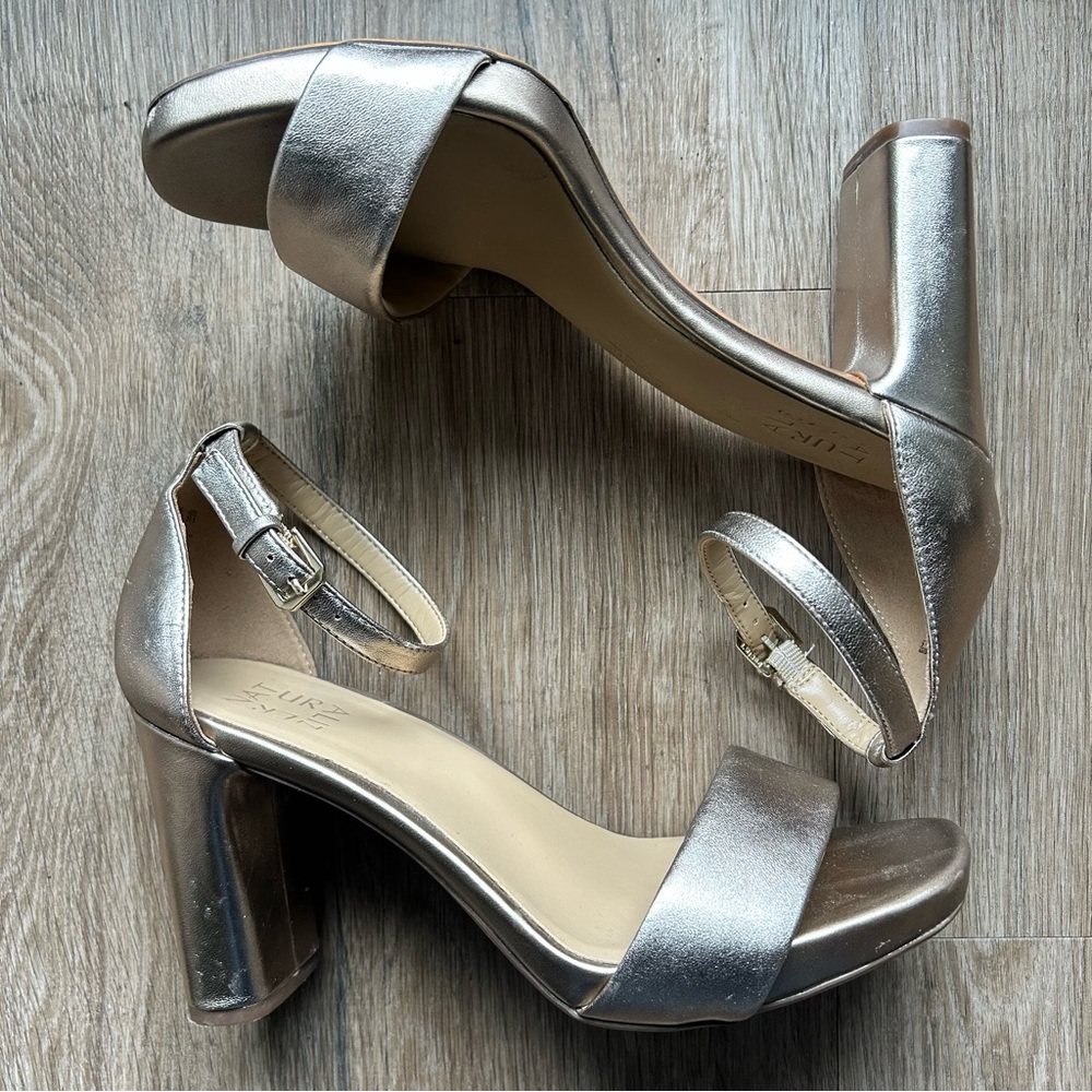 Naturalizer Women's Joy Ankle Strap Heeled Dress Sandal in Light Bronze- 9 WIDE - Picture 2 of 7